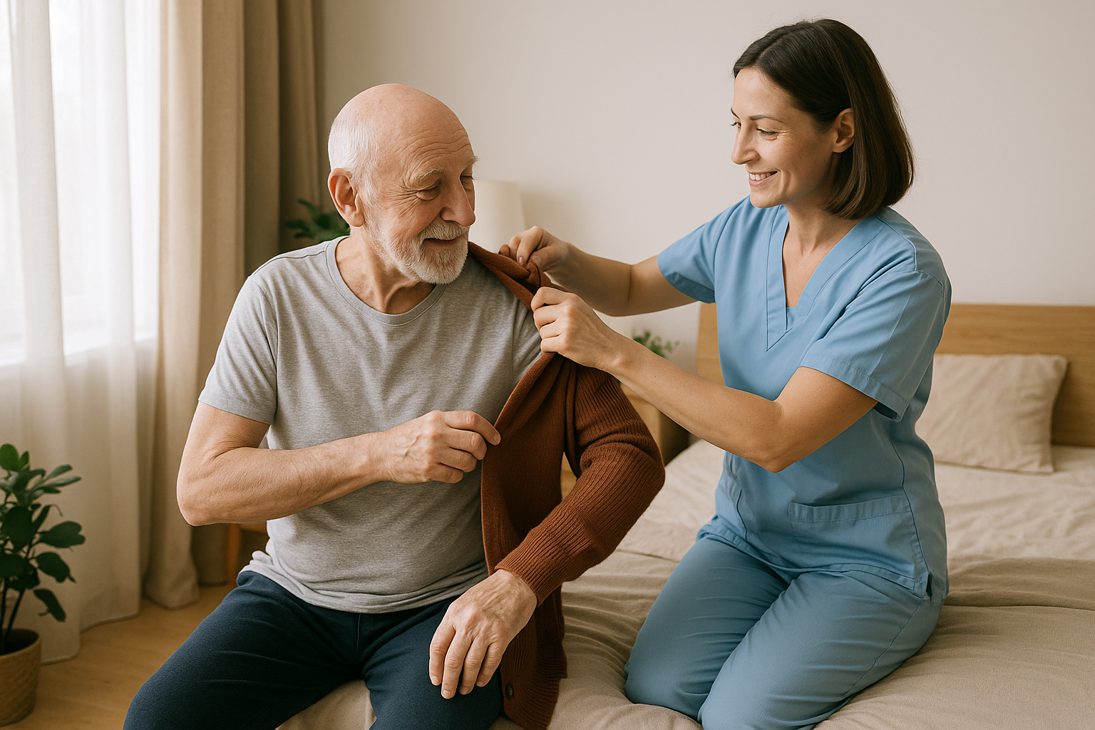 Older adult, family member, and caregiver reviewing a weekly pill organiser together.