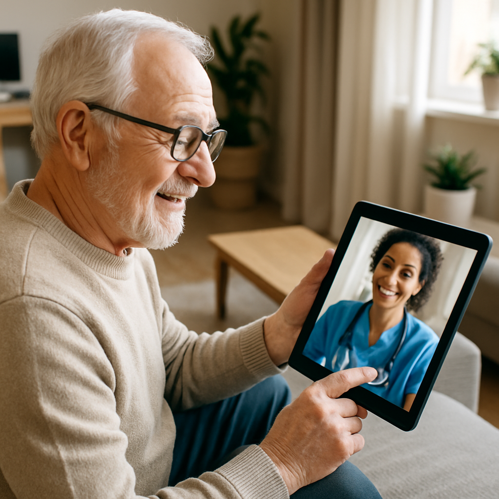 Older adult, family member, and caregiver reviewing a weekly pill organiser together.