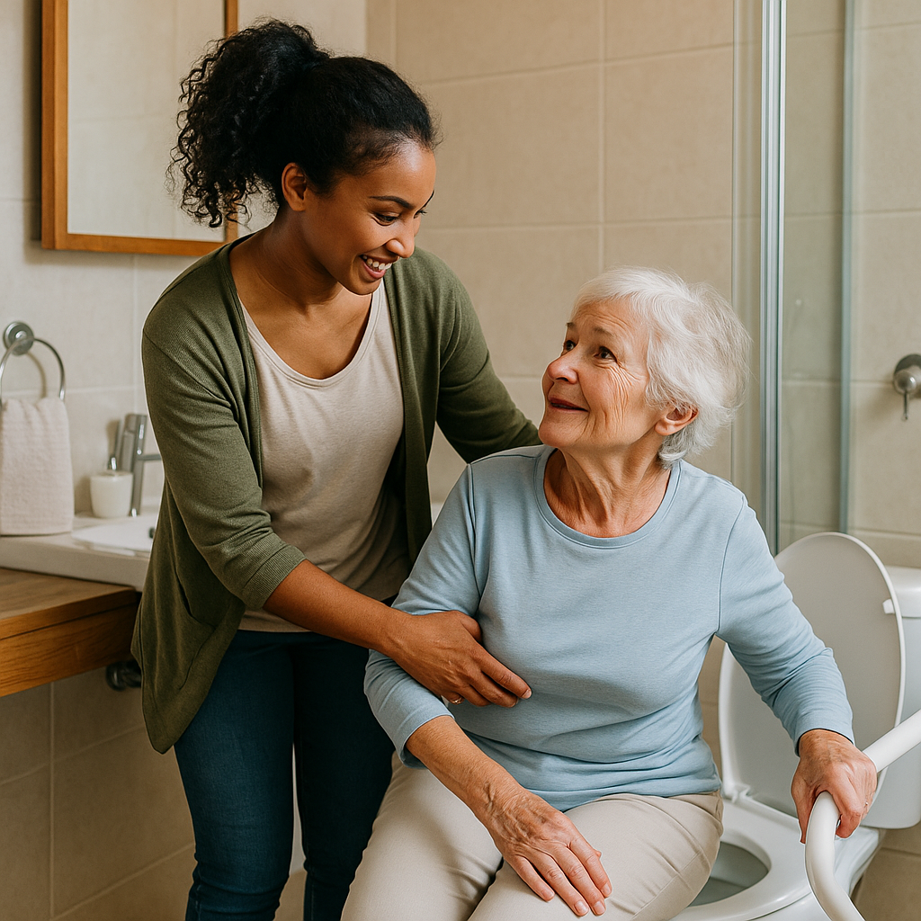 Older adult, family member, and caregiver reviewing a weekly pill organiser together.