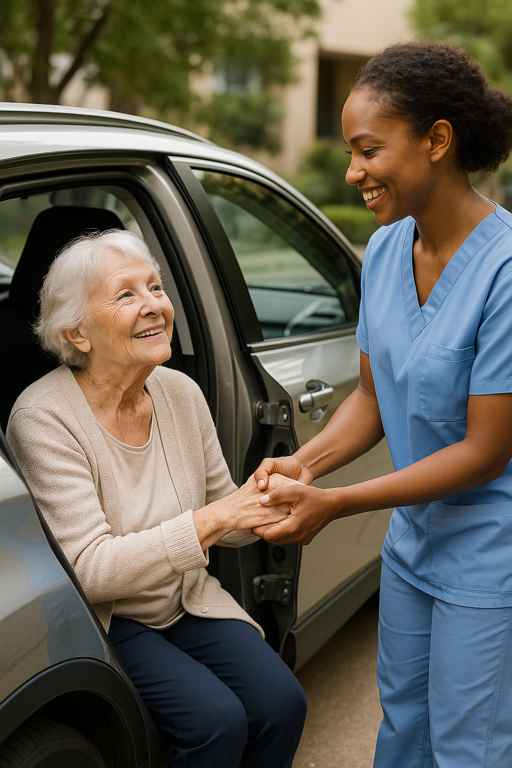 Older adult, family member, and caregiver reviewing a weekly pill organiser together.